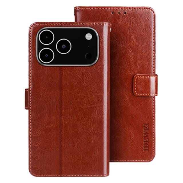 SKALO IDEWEI PU-Läder Crazy Horse Plånboksfodral för iPhone 18 Pro