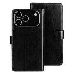 SKALO IDEWEI PU-Läder Crazy Horse Plånboksfodral för iPhone 18 Pro - Svart