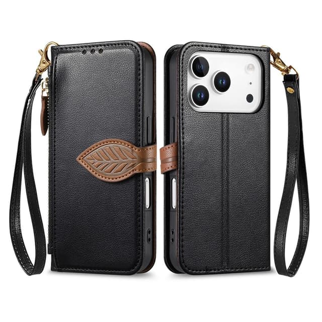 SKALO PU-Läder Lövdesign Plånboksfodral för iPhone 18 Pro