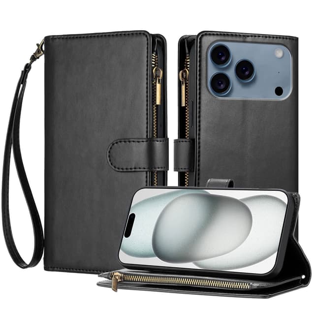 SKALO L01 Big Wallet Zipper Fodral för iPhone 18 Pro - Svart