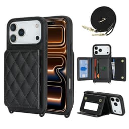 SKALO PU-Läder Korthållare/Spegel Skal med Axelrem för iPhone 18 Pro Max - Svart