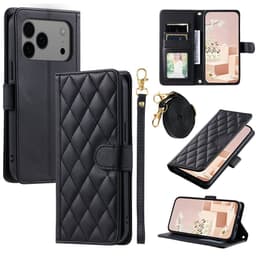SKALO Quiltat Axelrem Plånboksfodral för iPhone 18 Pro - Svart