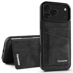 SKALO FORWENW F8 Series PU-Skinn Kortholder Deksel til iPhone 18 Pro Max - Svart