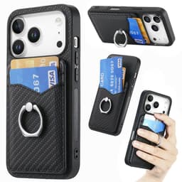 SKALO Carbon Fiber Korthållare 360° Ring Skal för iPhone 18 Pro - Svart