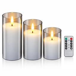 Sett med 3 LED Flammeløse Lys med Glasskopp og Fjernkontroll Grey