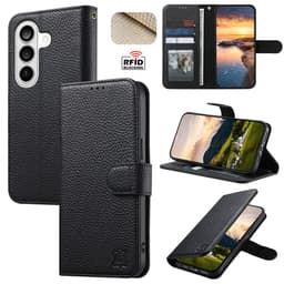 SKALO GL-01 Litsi Aitoa Nahkaa Lompakkokotelo sopii Samsung Galaxy S26 FE - Musta