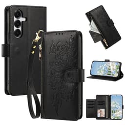 SKALO Flower PU-nahkainen olkahihna Lompakkokotelo sopii Samsung Galaxy S26 FE - Musta