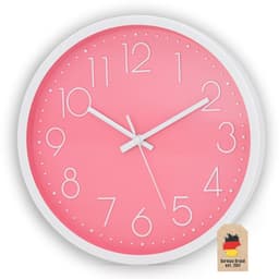 Veggklokke 30,5 cm diameter Klokke (hvit - rosa)