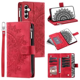 SKALO Big Wallet Mandala Lompakkokotelo sopii Samsung Galaxy S26 FE - Punainen