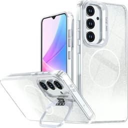 SKALO Clear Glitter Camera Kickstand Deksel til Samsung Galaxy S26 FE - Valkoinen