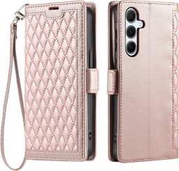 SKALO Tikatusta PU-Nahasta Lompakkokotelo sopii Samsung Galaxy S26 FE - Ruusukulta