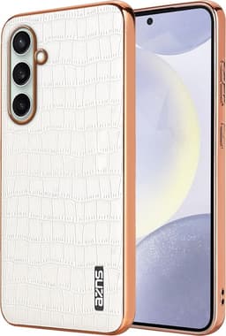 SKALO AZNS Krokotiili Kultareuna Suojakuori sopii Samsung Galaxy S26 FE - Valkoinen