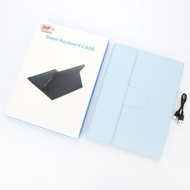 Mist Blue Bluetooth-tangentbord med magnetiskt fodral och runda tangenter för iPad