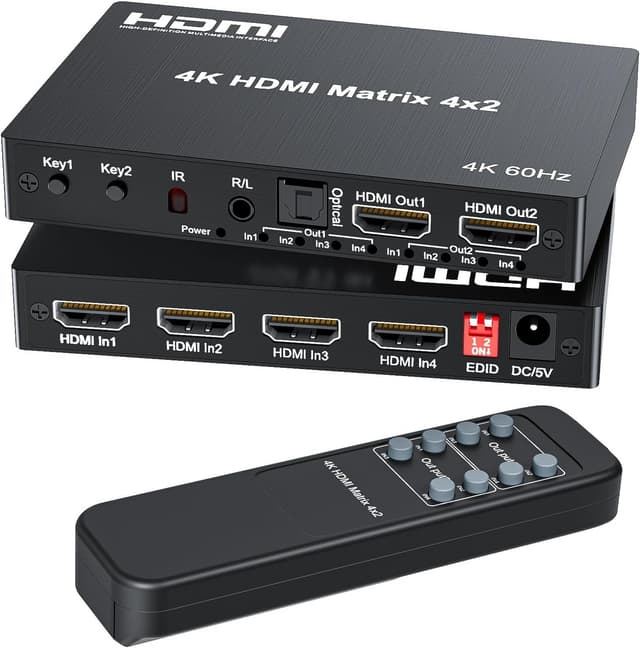 NÖRDIC HDMI 4K 60Hz Matrix-switch 4x2 3D Video Toslink Stereo EDID
