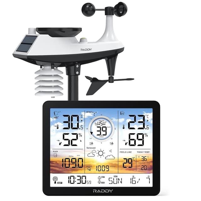 Trådlös väderstation för inomhus- och utomhusbruk, professionell termometer, radiostyrd klocka, temperatur- och luftfuktighetsmätare, 7,4"" LCD-Display