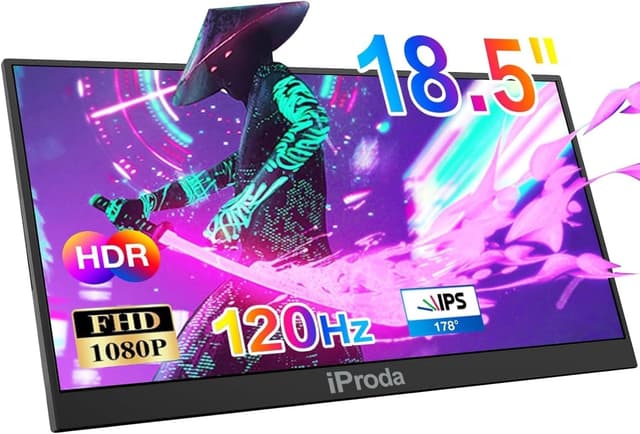 18,5"" Portabel USB-monitor 1920×1080p 120Hz, USB-C/HDMI, IPS, HDR, Blåljusfilter, 100% sRGB, med Inbyggt Stativ, för Laptop/PC/Mac/PS3/PS4/PS5/Xbox