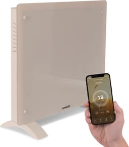 VONROC Elvärmare 1000W – Glaspanel | WiFi-styrning | Termostat & Timer | Beige