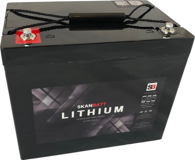 SKANBATT Bluetooth Lithium Batteri 12V 75AH 50A BMS (VEIL kr. 6995.-)