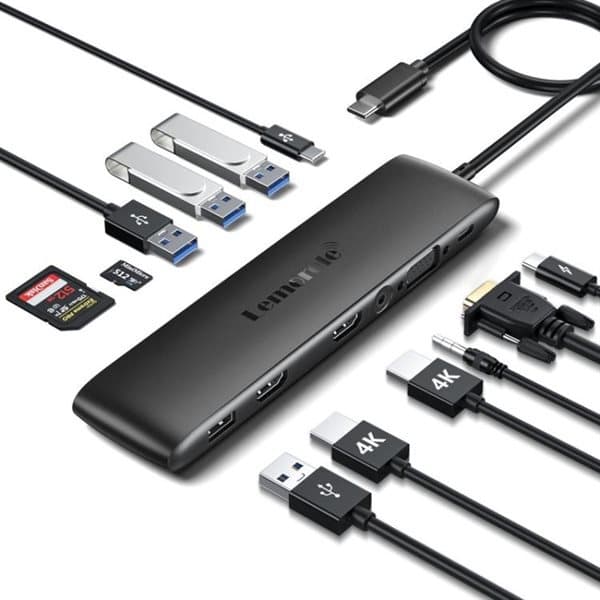 Lemorele dokkingstasjon TC97 USB-C med HDMI 4K, Gigabit Ethernet og PD ...