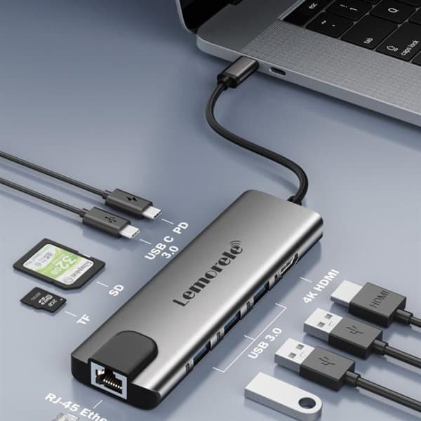 Lemorele TC39 9-i-1 USB-C-dokkingstasjon / USB-C-hub med 4K HDMI ...