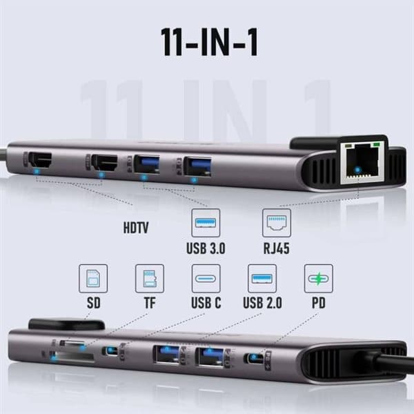 Lemorele dokkingstasjon TC65L USB-C med HDMI 4K, Gigabit Ethernet og PD ...