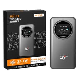 Trådløs 5G LTE-ruter, Dual-Band WiFi 6, 22,5 W hurtiglading, OLED, strømbank
