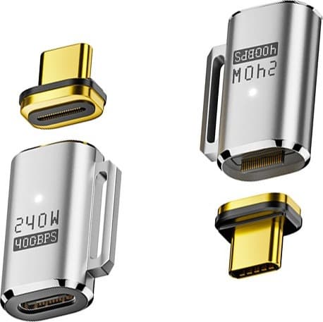MAGNETISK ADAPTER: USB-C HONA TILL USB-C HANE RAK KONTAKT, 240W MAGNETISK LADDNING Silver