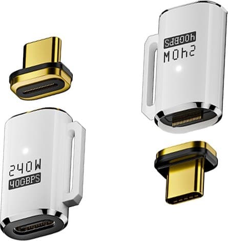 MAGNETISK ADAPTER: USB-C FEMALE TIL USB-C MALE, 240W LADING White