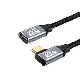 Vinklet USB-C forlengelseskabel PD 100W, Aluminium/Nylon  2 m