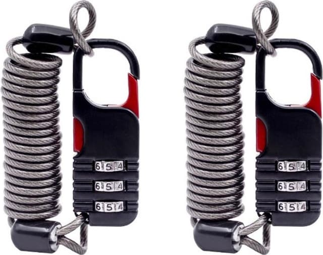 Sykkelhjelmlås WG016E – Sinklegering, 5mm stålkabel, flerfarget, 2-pak Black/Red