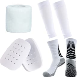 Fotbollsbenskyddset med hårt skal, elastisk rem och strumpor, 2-pack White