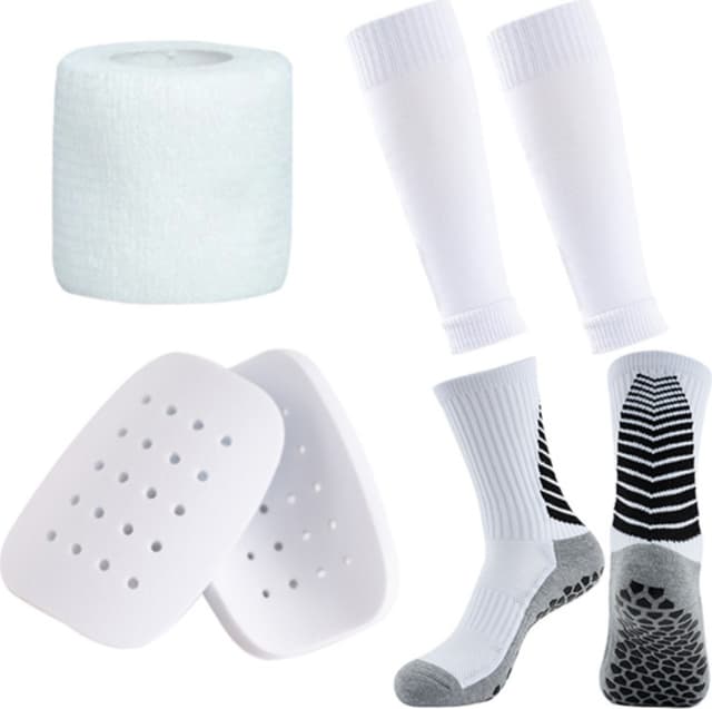 Fotbollsbenskyddset med hårt skal, elastisk rem och strumpor, 2-pack White