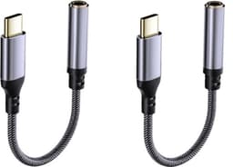 USB-C till 3,5 mm adapter, guldpläterad kontakt, flätad kabel 2-pack Gray