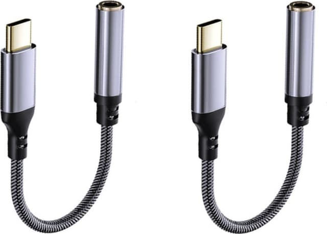 USB-C till 3,5 mm adapter, guldpläterad kontakt, flätad kabel 2-pack Gray