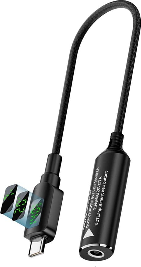 140W DC (7.4x0.6mm) til USB-C Adapter med Digital Skjerm - Kort Kabel