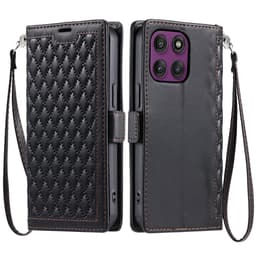 SKALO Quiltet PU-Læder Flip Cover til Motorola Moto G67 5G - Sort
