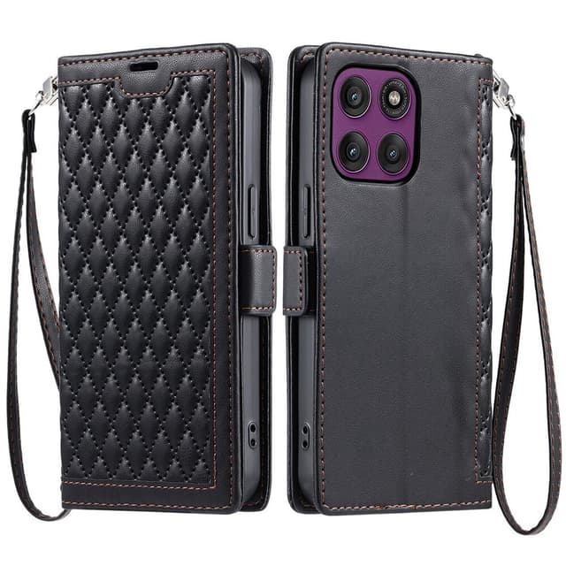 SKALO Quiltet PU-Læder Flip Cover til Motorola Moto G67 5G - Sort
