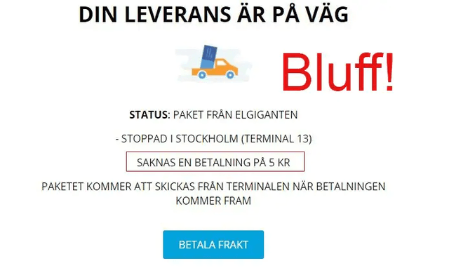 Exempel på bluffmail med texten "Bluff" i rött. 