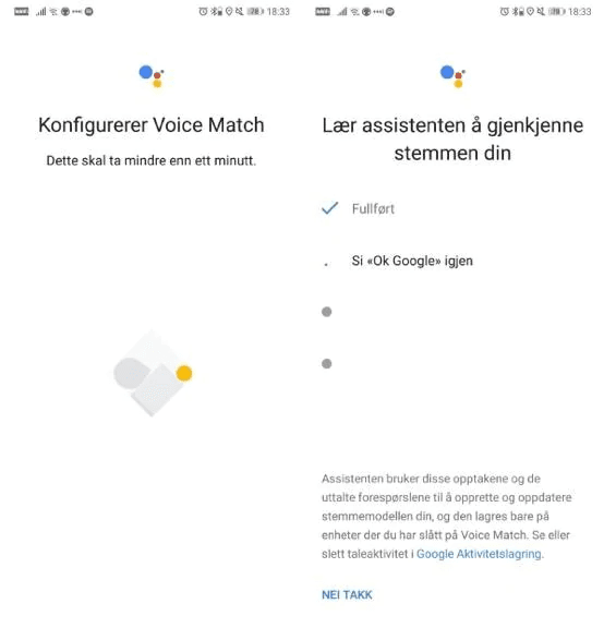 Configuring Google Assistant Voice Match NO