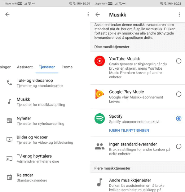 Configuring music Google Assistant NO