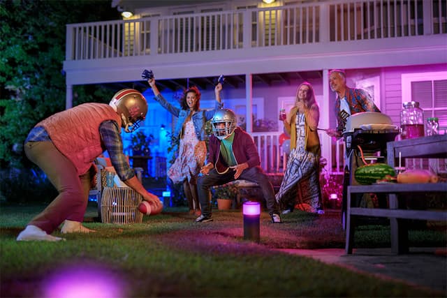 People playing baseball in garden lighten up in pink and blue