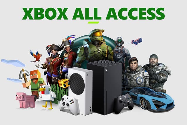 Xbox Series X & S All Access med en massa olika spelfigurer.