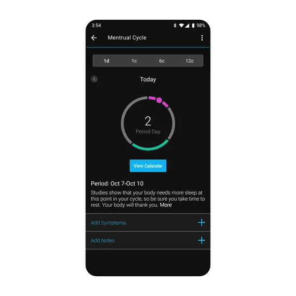 Garmin-app viser menstruasjonssyklus