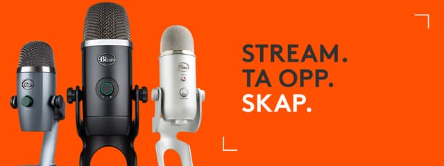 stream. ta opp. skap. mikrofon-banner med norsk tekst