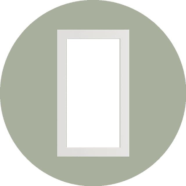 Round image of a white Epoq Trend glass door on a green surface