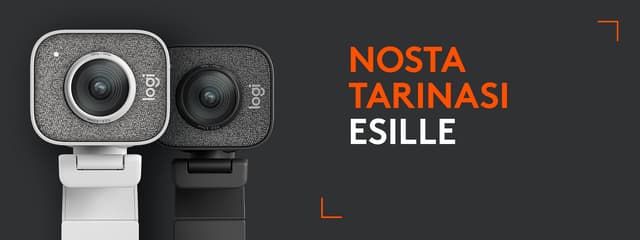 Kaksi Logitech-verkkokameraa ja teksti Nosta tarinasi esille