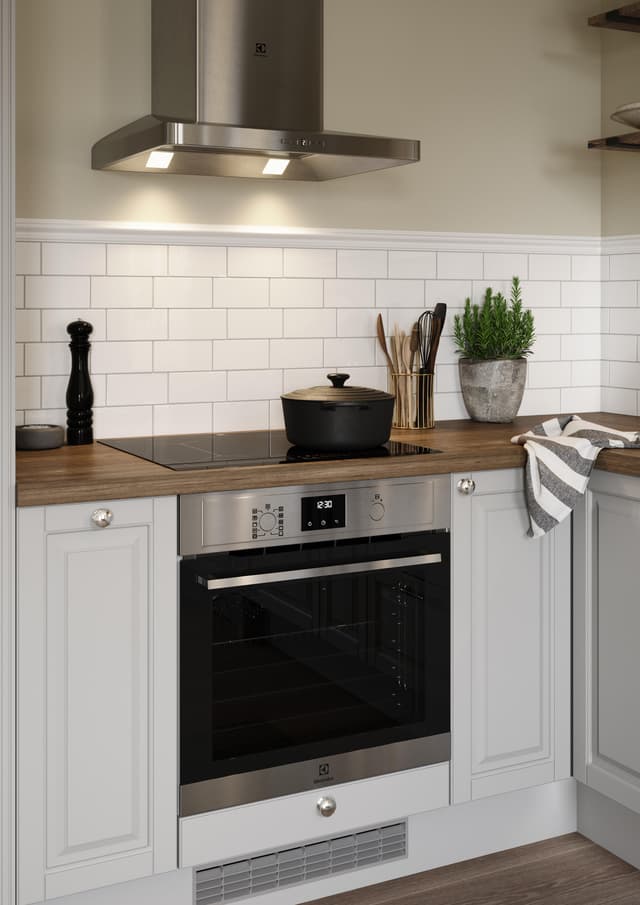 Epoq Heritage Light Grey kjøkken med integrert stekeovn, kjøkkenvifte og kjøkkenvifte fra Electrolux