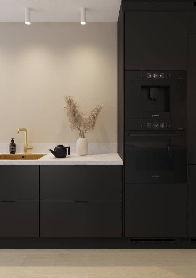 Epoq - Køkken - Pure Matt Black - Vaskområde og nordisk kaffemaskine fra Bosch