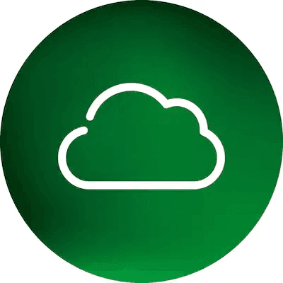 Rund och grön ikon för Elgiganten Cloud med ett vitt moln