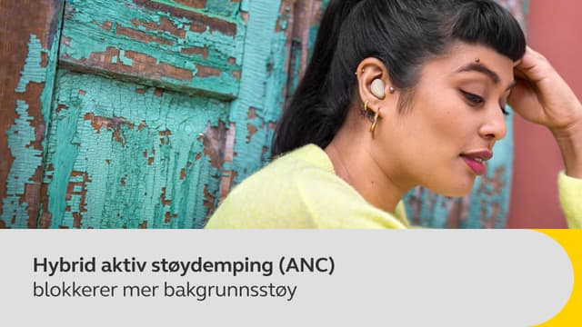 Hybrid Active Noise Cancellation (ANC) blokkerer mer bakgrunnsstøy